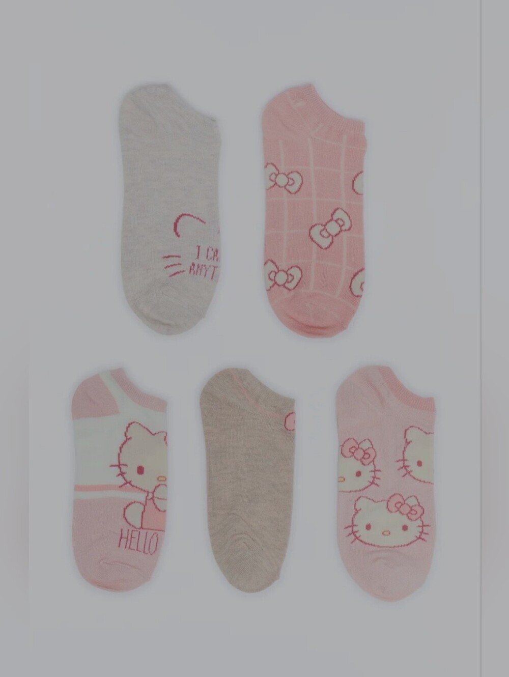 Hello Kitty Pink & Gray No-Show Sock Set 5 Pairs
